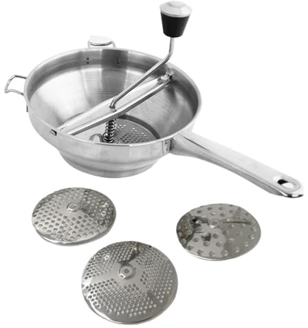 Rotary Food Mill | Stainless Steel Hand Crank Food Grinder | Ergonomic Kitchen Chopper with 3 Discs | Multipurpose Wall Mounted Foods Crusher for Tomato Sauce, Applesauce, Potato, Cans