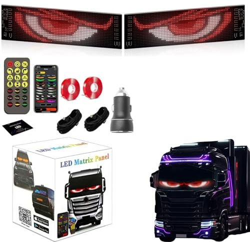 2 PCS TryLightRide Car Eyes,LED Augen für Lkw,Dynamische Programmierbarer Personalisiert Augen Lichtschilder,Wasserdichte LED Anzeige Leuchtreklame mit APP und Fernbedienung Für Auto, LKW (102x348mm)