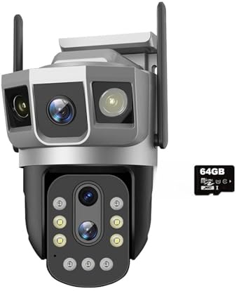 EDEDE Caméra Surveillance, Caméra IP 2MP 3 écrans 4G/WiFi Zoom Optique 10x PTZ Suivi Automatique Vision Nocturne Couleur Moniteur de Protection de sécurité sans Fil(64GB Card)