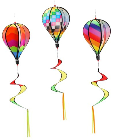 ORFOFE 3 Pièces Moulin à Vent Montgolfière Décoratif Coloré à Suspendre pour Jardin Extérieur Arc Ciel Résistant Au Vent pour Cour et Fête