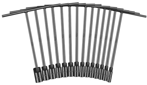 zozoa Jeu de Clés à Douille en T, 6 Pans, 14 Pièces Métriques (6 mm, 7 mm, 8 mm, 9 mm, 10 mm, 11 mm, 12 mm, 13 mm, 14 mm, 15 mm, 16 mm, 17 mm, 18 mm, 19 mm), Marquage Laser, CR-V, Pour Répar Moto/Auto