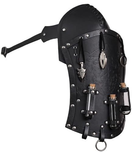 HiiFeuer Mittelalterliche Alchemie Schulter Rüstung mit Anhänger Fläschchen,Geprägte Söldner Ritter Single Pauldron für Cosplay