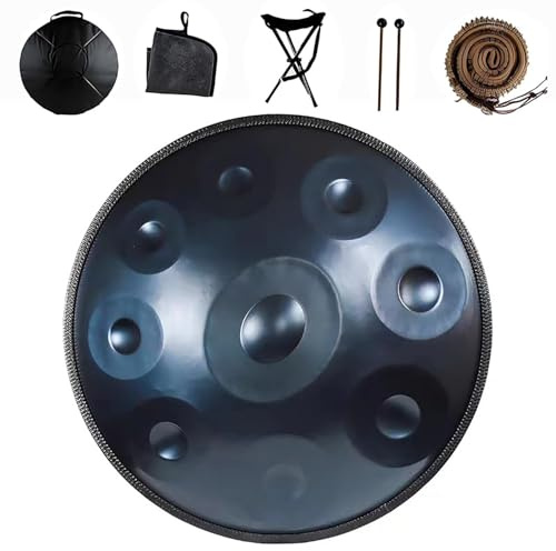 Handpan Drum 9/10/12 Töne 440Hz Handpan Instrument D-Moll Hand Pan Handabgestimmtes Komplettset Stahlzungentrommel für Soundhealing Yoga and Live-Performance(Blau,12 Notes)
