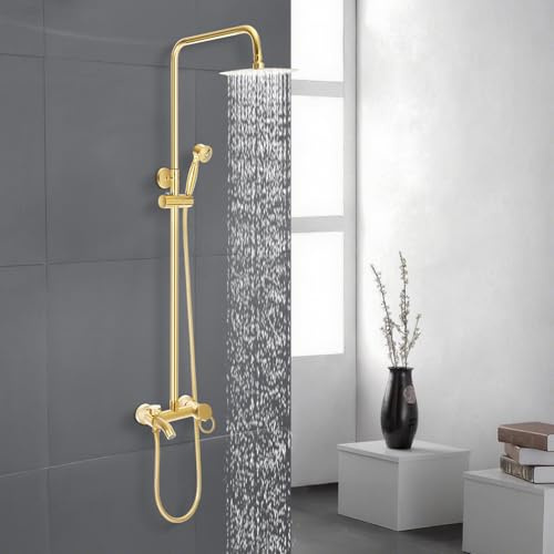Gdetnysty Duschsystem Duscharmatur Bad Duschpaneel Handbrause Regendusche Duschset Messing Gold Mischbatterie Kopfbrause Mit SilikondüSen FüR Hotels Badezentren SchwimmbäDer Fitnessstudios Usw