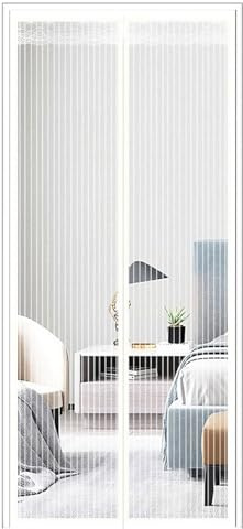 Alide Zanzariera magnetica per porta 90 x 205 cm, tenda anti-zanzare con potenti magneti, porta di protezione dagli insetti, strisce bianche