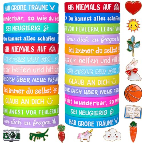 36 Braccialetti Bambini con Frasi Motivazionali, Braccialetti in Silicone Colorati per Amicizia, Gadget per Compleanni, Regalini per Fine Feste, Regali per Bambini, Pensierini per Feste Scolastiche