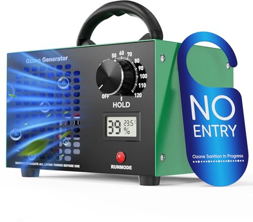 Ozongenerator 120000mg/h med Timer 2H - Bärbar Ozon Luftrenare för Desinficering och Luktborttagning,Temperatur-/fuktighetsdisplay,Exhaust Odors In Cars, Home,Hotel,Kitchen,Pets,Upp till 500㎡