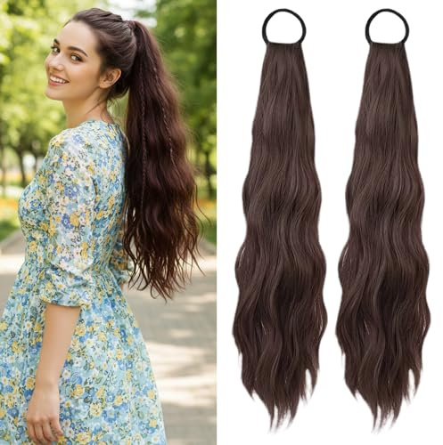 2 Pezzi Extension Capelli Coda 45cm Treccia Finta, Coda Capelli Extension con Elastico Ricci Naturali Strati Dolci Freschi e Naturalmente Chic con Elastico per l'uso Quotidiano Occasioni Speciali