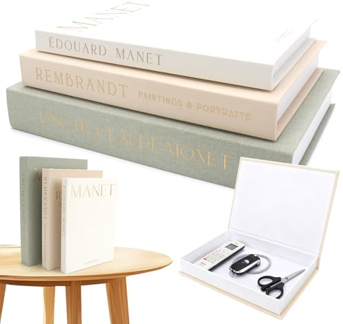 AROMUJOY Lot de 3 livres décoratifs pour la décoration de la maison - Livres décoratifs en lin - Faux livres décoratifs - Boîte à livres factice - Avec fermeture magnétique - Pour table basse