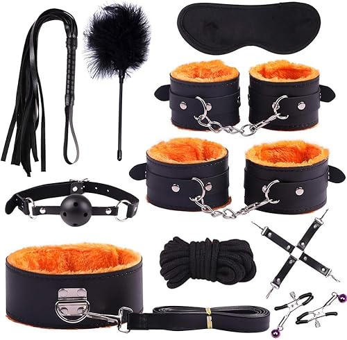 10PCS Erótîcôṡ para Parejas Pack Hombres Bǒǹdâgê Kît Ṣȅxô Pareja Placer Mujeres Tobillo B`D`S`M êróticôs para adultôs Aprovechar Negro y naranja 06D4