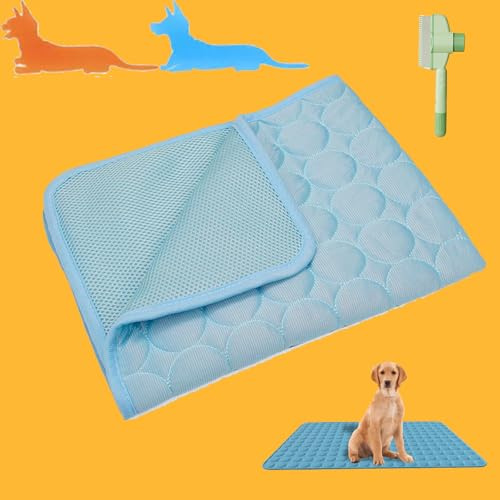 Donubiiu Kühlmatte Hunde, Hundekühlmatte Selbstkühlend Krallenfest, Atmungsaktiv Waschbares Hundekissen für Sommer, XS-XXL (Hellblau,XXL-150X100)