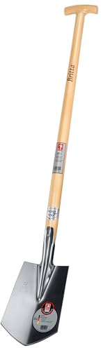 Britta-Spaten Geestemünder Form Edelstahl rostfrei | für Harte und steinige Böden | Leichter Damenspaten mit kleinerem Blatt, ohne Tritt, Eschen-T-Stiel 85 cm