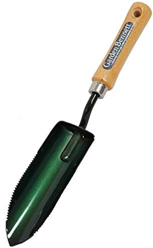 Garden Helper Narrow Garden Trowel Hand Tool, Garden Shovel Serrated Edge for Planting and Transplanting, Heavy Duty Japanese Steel Blade, Wood Handle, Made in Japan