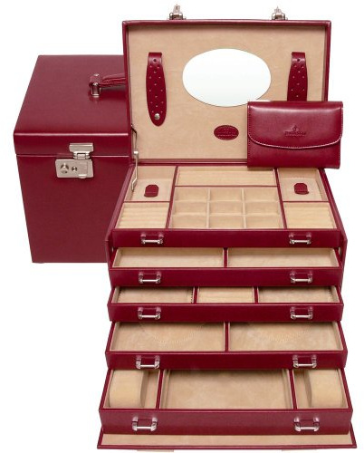 Windrose Merino Joyería/reloj maletín con bolsa para joyas 33 cm rojo