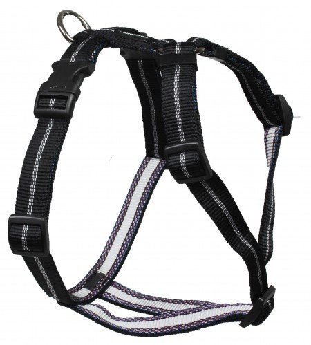 Feltmann Mopsgeschirr Hundegeschirr Soft Nylon, Schwarz mit Streifen, 7-13 kg, 20mm