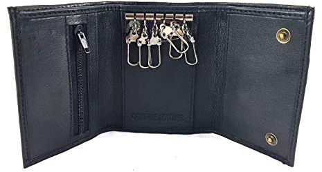 Black Leather Key Case Wallet with Soft Nappa Leather Key Ring