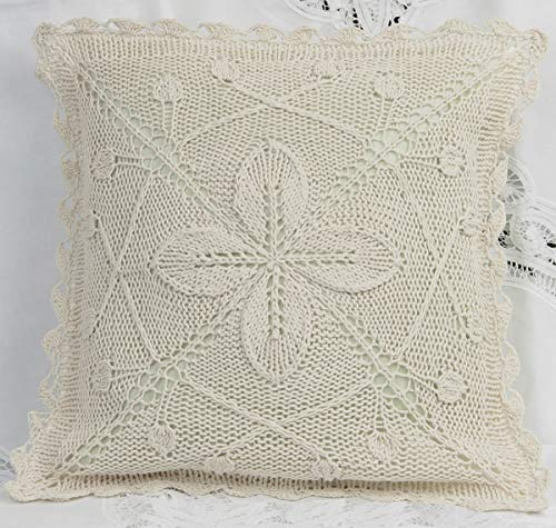 Creative Linens Cotton Crochet Throw Pillow Cushion Cover Case for Couch Sofa Bed Home Decoration 16x16 Inches Ecru Beige #1091