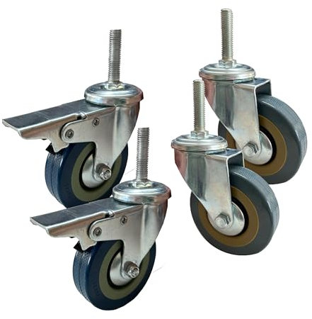 GERSO Lenkrolle 75mm mit Gewinde M10x40mm Set Möbelrollen 2x mit und 2x ohne Bremse