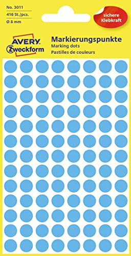 Avery Zweckform 3011 Blattpackungen Weiss Etiketten D8mm 416 Stück blau