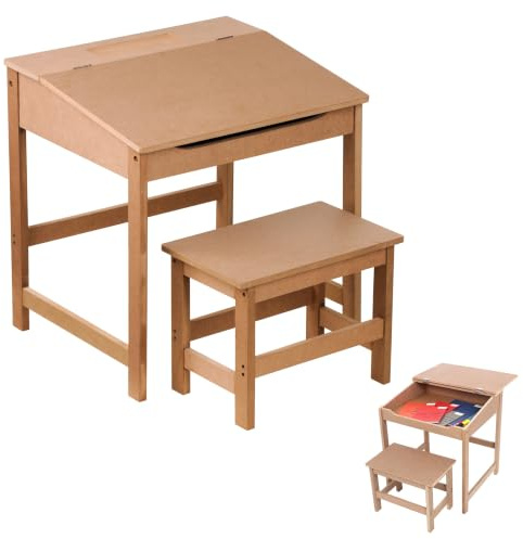 Premier Housewares Childrens Natural Desk | Stool Set for Kids