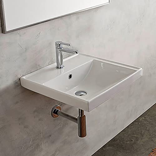 Scarabeo 3004-One Hole ML Square Ceramic Self Rimming/Wall Mounted Bathroom Sink, White