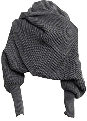 Butterme Mode Winter warme Normallack gestrickter Verpackungs Schal Häkeln Thick Schal Umhang mit Sleeve für Frauen und Männer (Dunkelgrau)