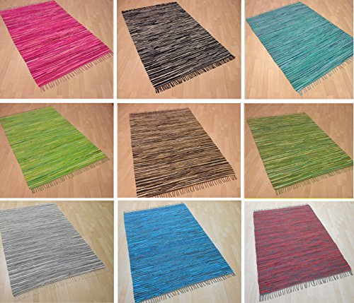 MB Warenhandel24 Handwebteppich Fleckerlteppich einfarbig Uni 100% Baumwolle Handweb Teppich Fleckerl Waschbar NEU (ca. 80x250 cm, Tonal Grün gestreift)
