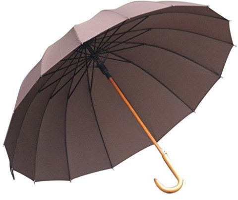 YF Outdoor Holzgriff Gentleman Bent Griff Automatische Öffnen Business Männer und Frauen langstieligen Regenschirm Große Winddicht Sonnenschutz Im Freien Starke Durable Regenschirme (Farbe : Brown)