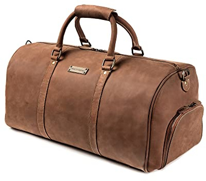 DRAKENSBERG Weekender 'Finn' (54cm) Leder Reisetasche mit Schuhfach, Damen, Herren, ideale Sporttasche | 40L, Havanna-Braun, DR00300