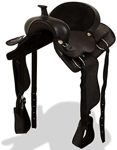 vidaXL Westernsattel Halfter Brustblatt Echtleder 17 Schwarz Pferd Sattel Set