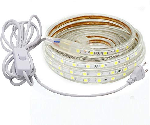DUVERT Ruban à LED, Ruban LED Etanche, Lumineux Bandeau Led 220v, 5050 IP65 Etanche Bande Strip Led, blanc chaud (3m)
