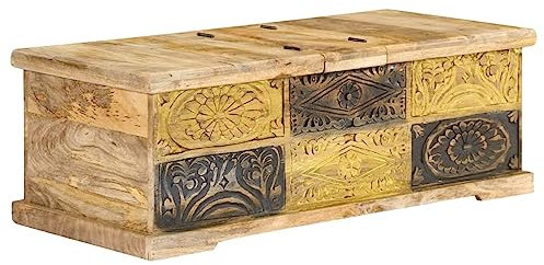vidaXL Tavolino da caffè a Bauletto Stile Rustico Tavolo Basso da Salotto con Contenitore Cassapanca Sportelli a Ribalta Legno Massello di Mango