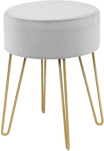 RELAX4LIFE Runder Schminkhocker, Sitzhocker mit weichem Sitz, Polsterhocker mit robusten Metallfüßen, moderner Fußhocker für Wohnzimmer & Schlafzimmer, Samthocker bis zu 100 kg belastbar (Grau)