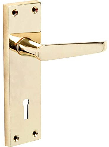 Designer Levers Victorian Straight Lever Door Handles, Polished Brass | Supplied as a pair; for locking doors; includes 1 pair, 8mm spindle and screws.