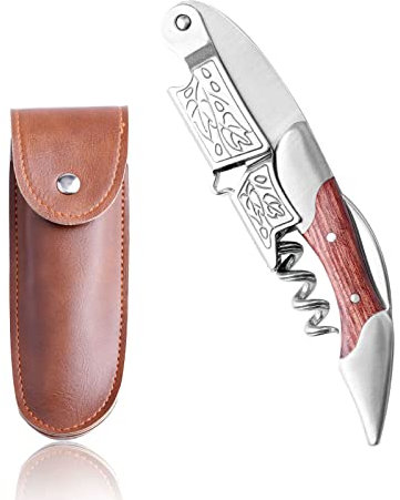 HEYU Tire-bouchon serveur en acier inoxydable et bois rose qualité supérieure, ouvre-vin 3-en-1 en acier inoxydable robuste et robuste, manche en bois véritable avec coupe-papier (A-Rosewood)