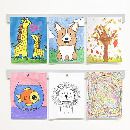 Mitus Wall Mount Art Display - Hanging Kids Art Room Décor - 28 Magnetic Bar (Set of 2) Gray with Gold Magnets