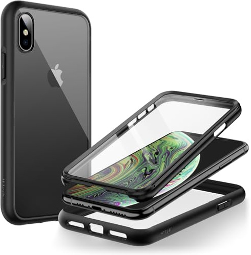 JETech Hülle für iPhone XS und iPhone X, 360° Schutz, Schwarz | Integrierter Schutzfolie, Kratzschutz, Robust 360-Grad-Ganzkörperschutz