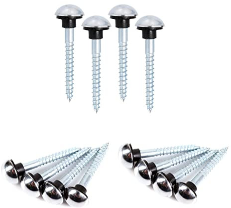 Polished Chrome Mirror Screws 8G x 1¼ (8mm x 32mm) Dome Head Cover Cap & Protective Rubber Grommets for Wall Fixings Picture Frame Hanging Mirror Tables Bath Plates Pack of 12.
