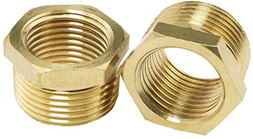 SJZBIN 2 Stück 1,9 cm NPT Außengewinde x 1,27 cm NPT Innengewinde Messing Reduzierstück Sechskantbuchse Gewinde Rohr Fitting Schlauchadapter Schlauchkupplung Wasserschlauch Adapter Gartenschlauch