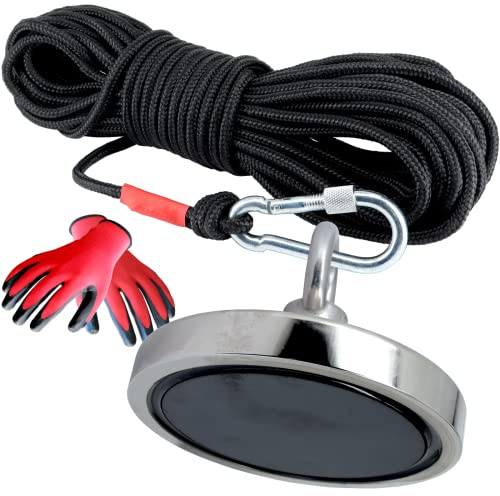 Bergemagnet 120 KG - Angemagnet Set mit Seil - Ösenmagnet Mit M14 Gewinde - 125mm Durchmesser mit Öse - Topfmagnet - Super Stark Power Magnete zum Magnetfischen