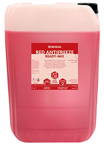Hexeal Red Antifreeze 25L – 25L of Ready Mix Long Life Engine Coolant & Antifreeze for Cars & Vans – Summer & Winter – All Year Freeze Protection to -23 Degrees Celsius