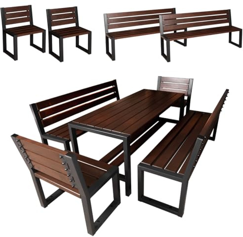 Mercurius | Gartenmöbel Set Holz Metall für 8 Personen modern ohne armlehne Walnuss