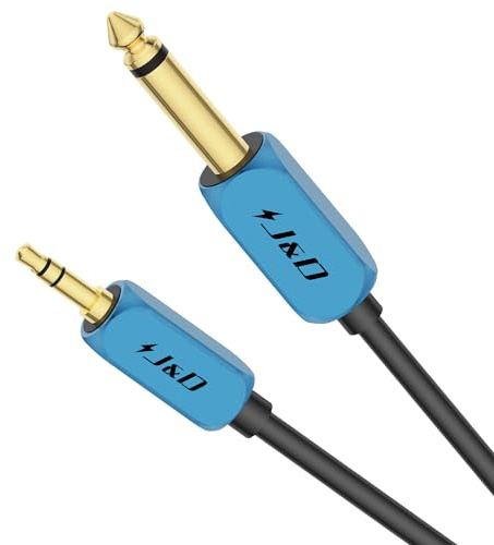 J&D Cavo da 6,35 mm TS a TRS da 3,5 mm, cavo AUX stereo con connettori placcati in oro resistente da 6,35 mm maschio a 3,5 mm maschio mono interconnessione stereo AUX per telefono, laptop, MP3, 2 m