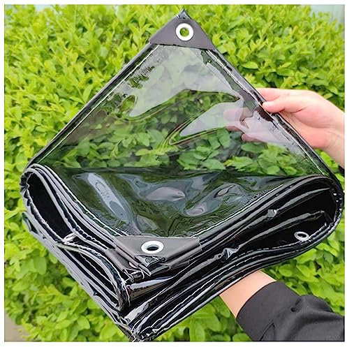 ZHJSHOU ZHJSHOU Schwarz Abdeckplane Transparente Plane mit ösen, PVC 400 g/m² Regenplane Zeltplane Faltbar Wasserdicht für Gartenmöbel Balkon,Kältebeständig Regenfest Frostschutzmittel,3x5m