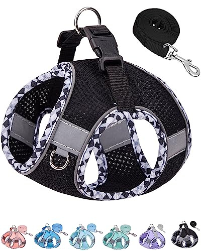 Petank Dog Harness for Small Medium Dogs No Pull, Puppy Harness and Leash Set, Step in Dog Harness for Walking, Running, Training, Small Dog Vest, Medium Dog Vest (Black, M)