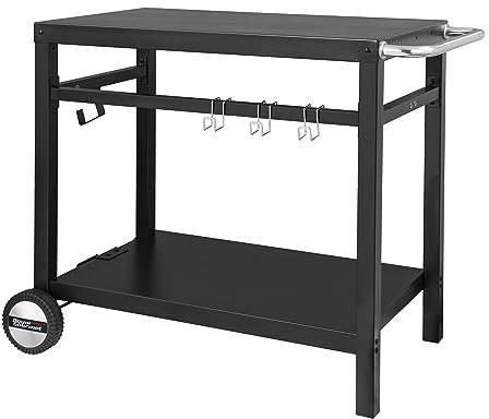 Royal Gourmet Carrello per barbecue in metallo con ampia superficie di lavoro, adatto per dessert da giardino, forno per pizza e forno, 100,5 x 59 x 81 cm (nero)