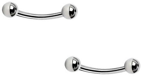 2 x kleine Brustwarzenpiercings, Banane, Länge 10 mm, Dicke 1,2 mm, Kugeln 3 mm.