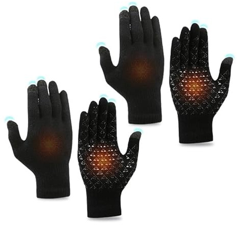 EUPSIIU 2 Pares Guantes de Invierno,Guantes tactiles movil Smartphone, Hombre Mujer Guantes de Pantalla Táctil,Guantes Termicos Lana la Conducción Diaria,para Frio Antideslizantes Conducir(Negro)