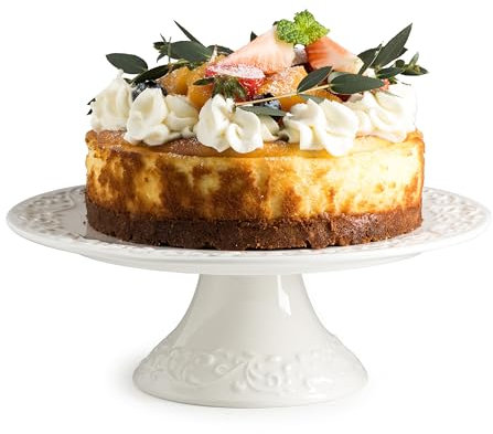 Gomakren Alzata per torta nuziale in porcellana, 20,3 cm, per feste, piatto per torte, supporto rotondo da dessert per baby shower, compleanno, decorazione della casa, bianco