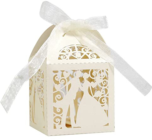 iSpchen Gastgeschenke Hochzeit Süßigkeiten Kasten 50PCS Klein Süßigkeiten Kasten Taufe Gastgeschenke Schachtel, Bonboniere Box Hochzeit Dekoration für Hochzeit Party,Schmuck Stern/Beige